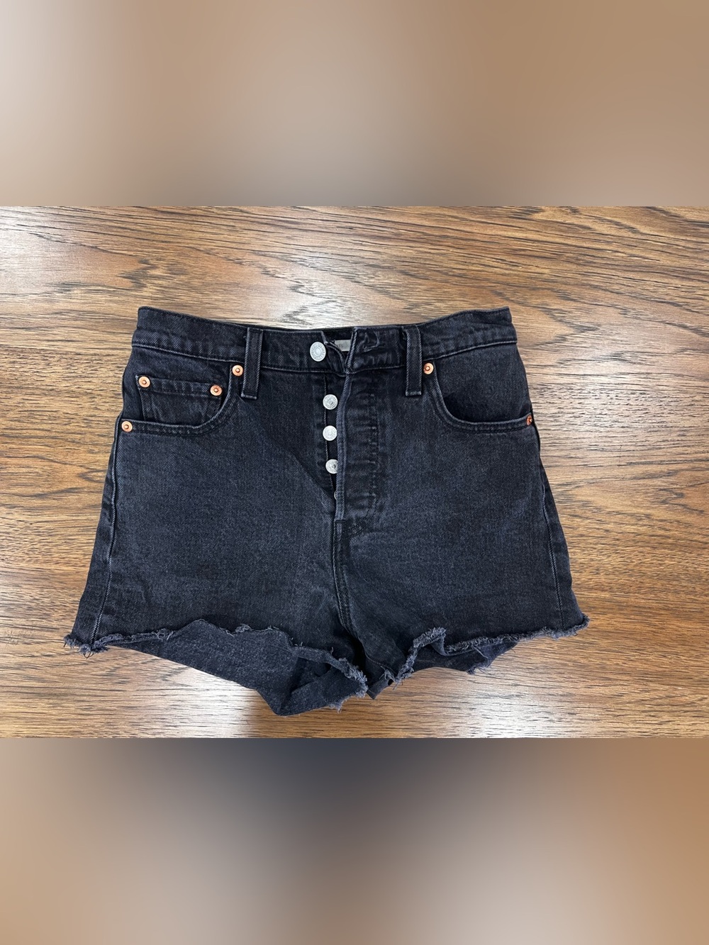 Levi’s Black High-Waist Button-Fly Denim Shorts